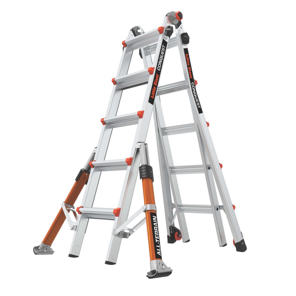 Image of Little Giant 5 Rung Conquest All-Terrain 4-Section 5-Way Aerospace Grade Aluminium Multipurpose Ladder 5.7m 