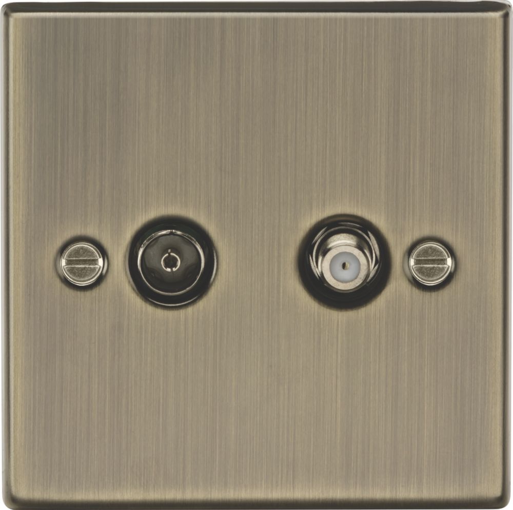 Image of Knightsbridge 2-Gang Isolated Coaxial TV & F-Type Satellite Socket Antique Brass 