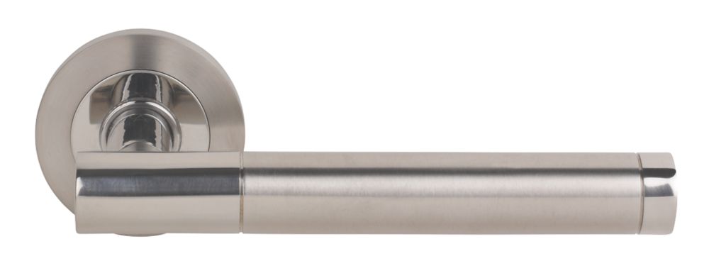 Image of Serozzetta Philadelphia Fire Rated Lever on Rose Door Handles Pair Polished / Satin Stainless Steel 