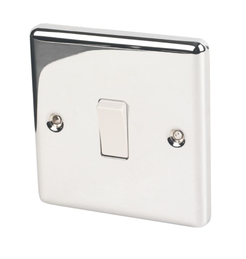 Image of LAP 10AX 1-Gang 2-Way Light Switch Polished Chrome with White Inserts 