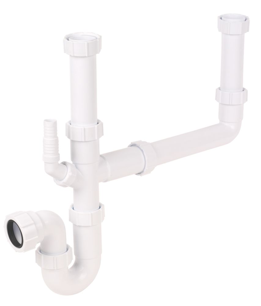 Image of FloPlast Double Bowl Sink Trap Kit White 40mm 