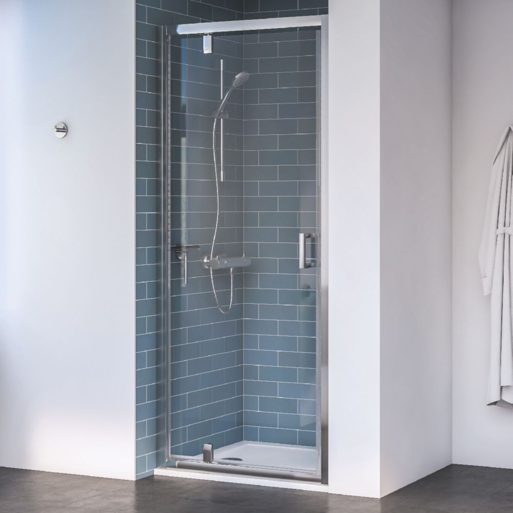 Image of Aqualux Edge 8 Semi-Frameless Square Pivot Shower Door Polished Silver 760mm x 2000mm 