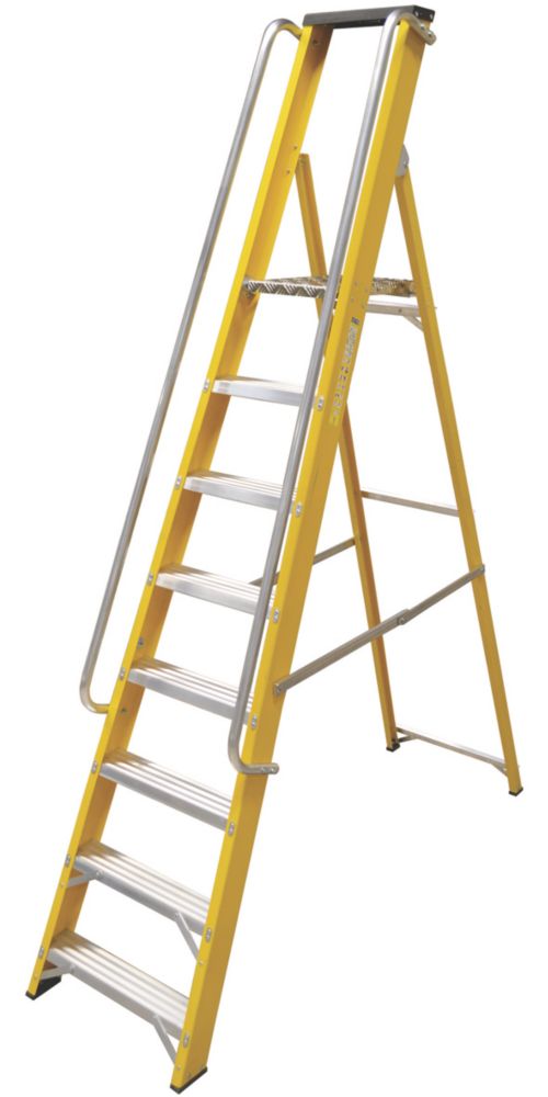 Image of Lyte Fibreglass 8-Treads Platform Stepladder With Handrail 1.69m 