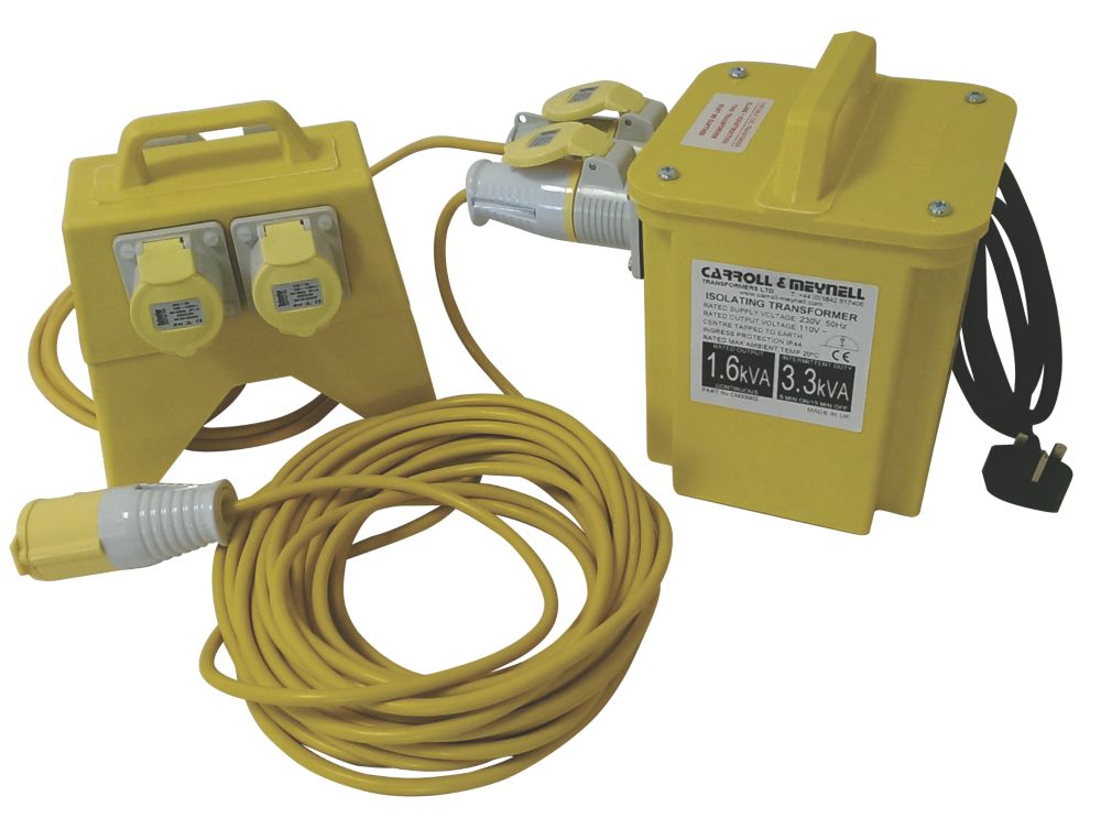Image of Carroll & Meynell 3kVA Intermittent Transformer Distribution Kit 230V/110V Yellow 