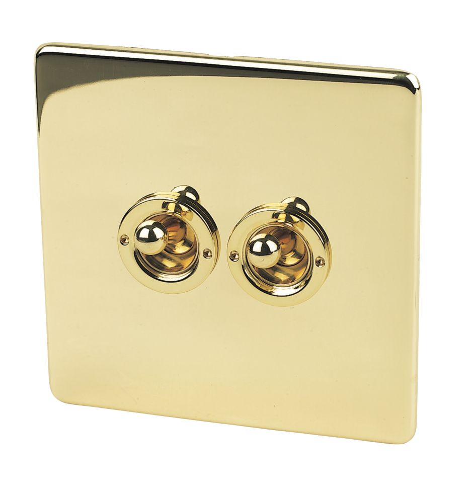 Image of Crabtree Platinum 10AX 2-Gang 2-Way Toggle Switch Polished Brass 