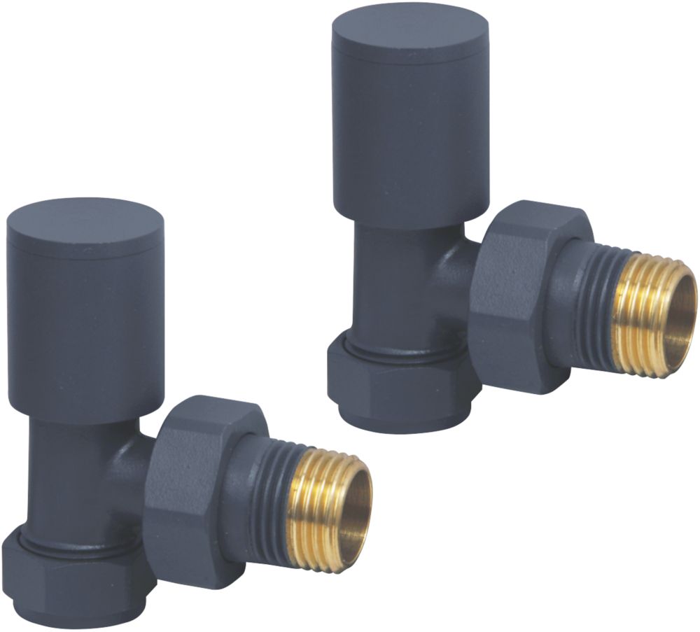 Image of Towelrads Anthracite Angled Manual Radiator Valve 15mm x 1/2" 2 Pack 
