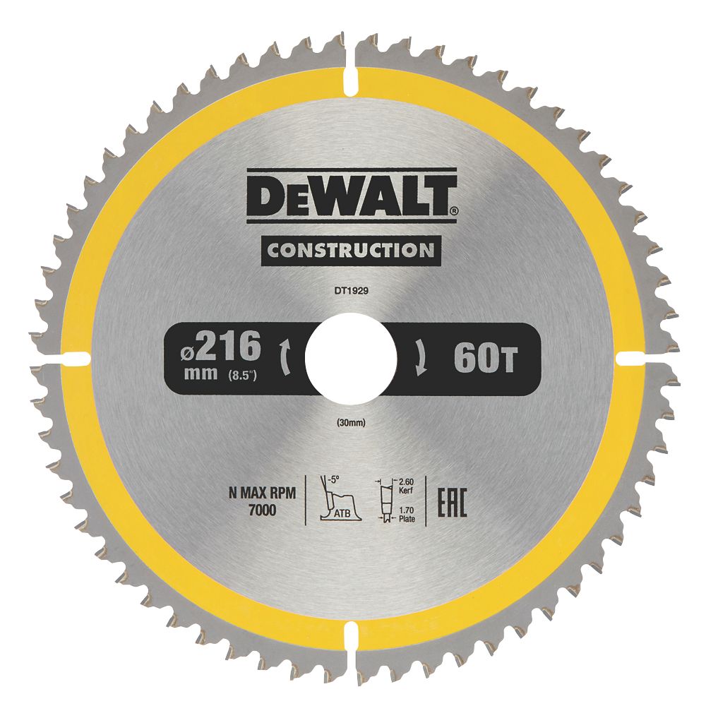 Image of DeWalt Wood TCT Saw Blade 216mm x 30mm 60T 