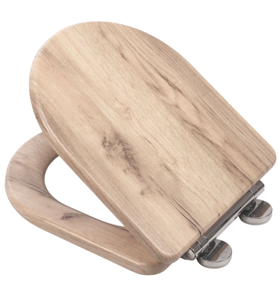 Image of Croydex Varese Soft-Close with Quick-Release Toilet Seat Moulded Wood Natural Finish 