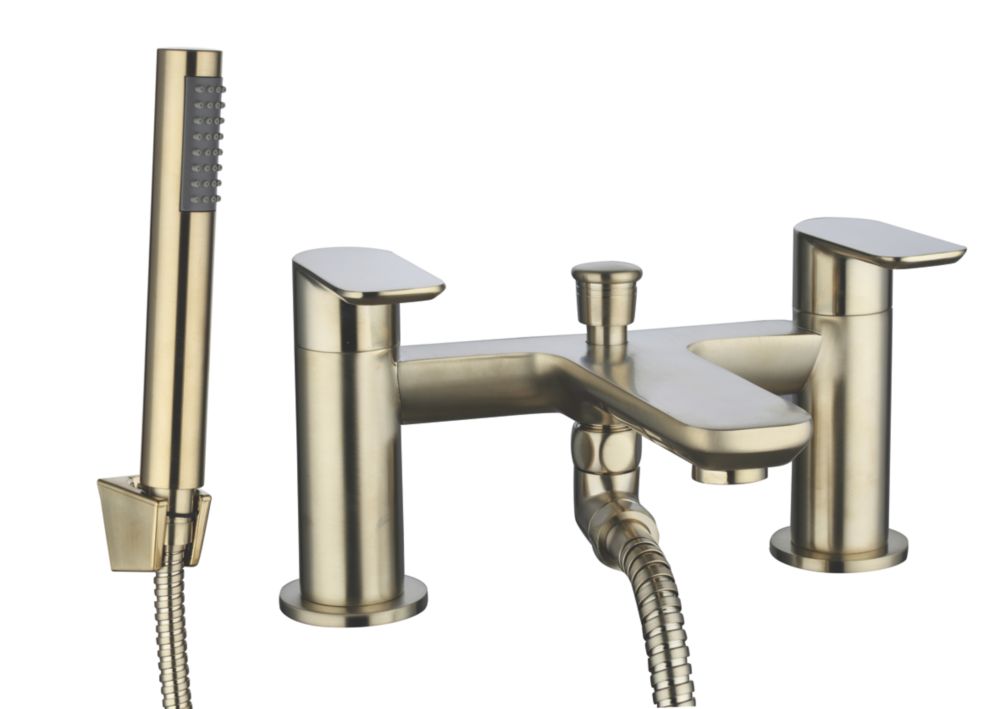 Image of Highlife Bathrooms Rona Deck-Mounted Bath Shower Mixer & Handset Brushed Brass 