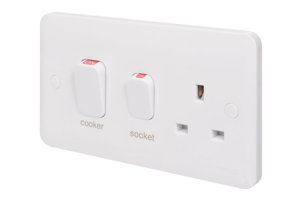 Image of Schneider Electric Lisse 45A 2-Gang DP Cooker Switch & 13A DP Switched Socket White with LED 