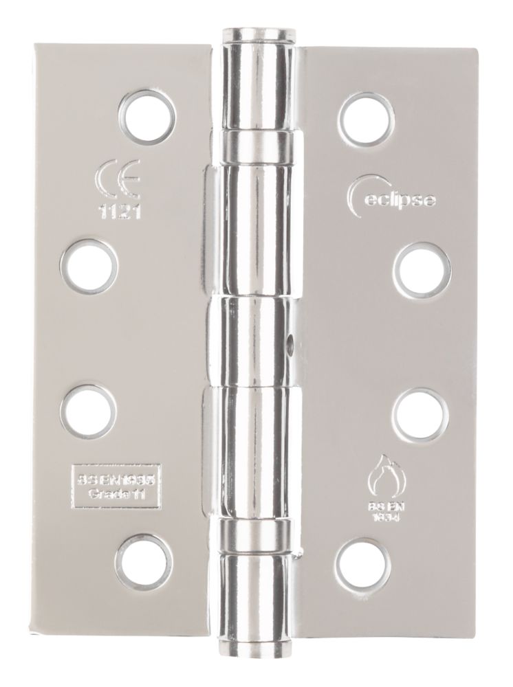 Image of Eclipse Polished Chrome Grade 11 Fire Rated Ball Bearing Hinges 102mm x 76mm 3 Pack 