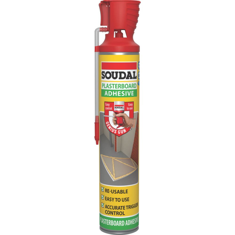 Image of Soudal Genius Gun Plasterboard Adhesive PU Foam Hand-Held 750ml 