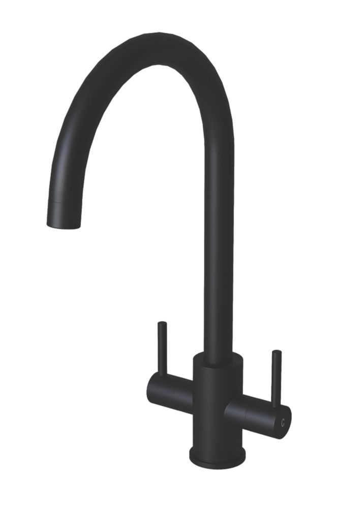 Image of ETAL Dart Twin Lever Kitchen Mixer Tap Matt Black 
