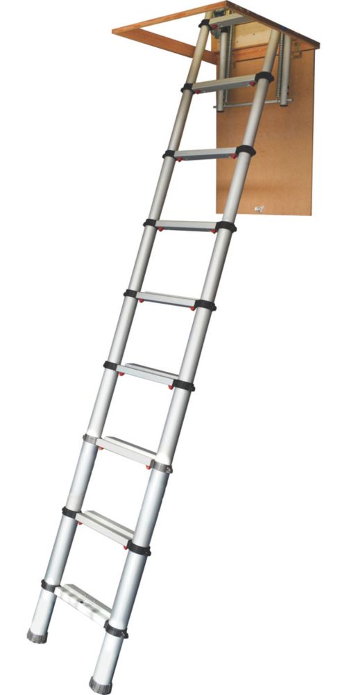 Image of Werner 1-Section Anodised Aluminium & Plastic Telescopic Loft Ladder 2.88m 