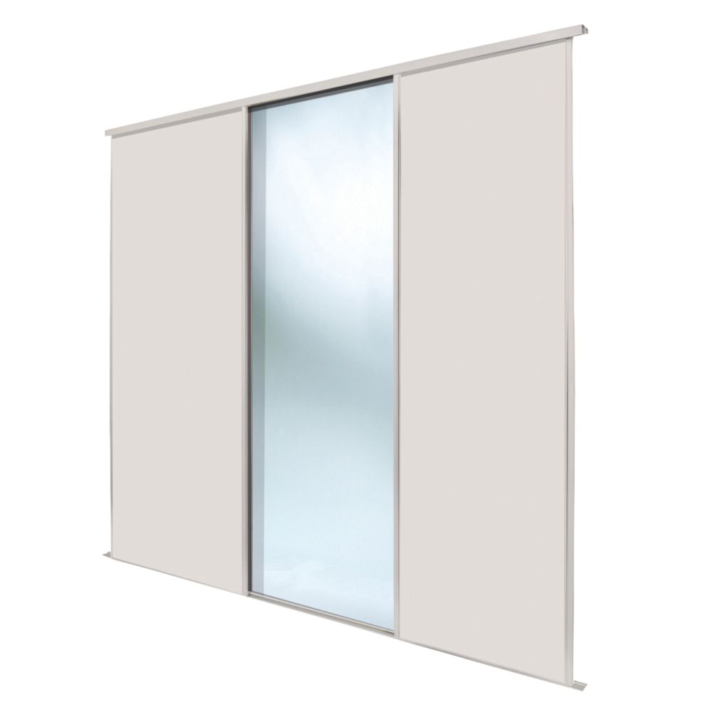Image of Spacepro Classic 3-Door Sliding Wardrobe Door Kit Cashmere Frame Cashmere / Mirror Panel 2216mm x 2260mm 