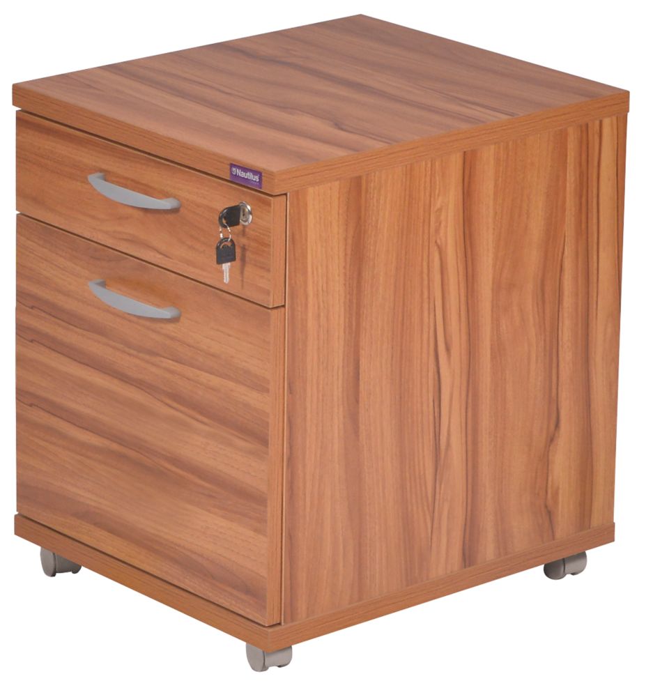 Image of Nautilus Designs Aspire 2-Drawer Mobile Pedestal Walnut 430mm x 500mm x 510mm 