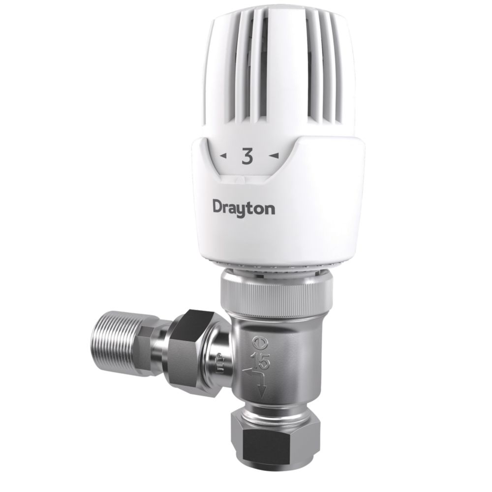 Image of Drayton RT414 White Angled Thermostatic TRV 15mm x 1/2" 