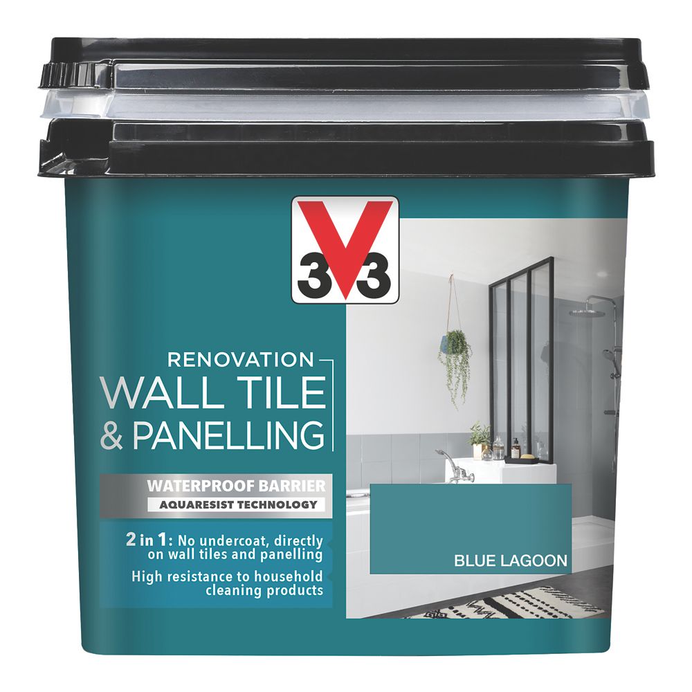 Image of V33 Renovation Wall Tile & Panelling Paint Satin Lagoon Blue 750ml 
