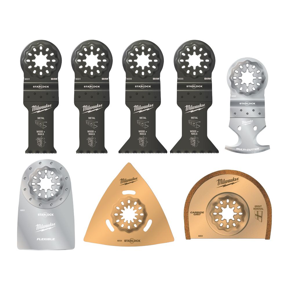 Image of Milwaukee Starlock Renovation 48906088 Multi-Material Multi-Tool Accessory Kit 8 Pcs 