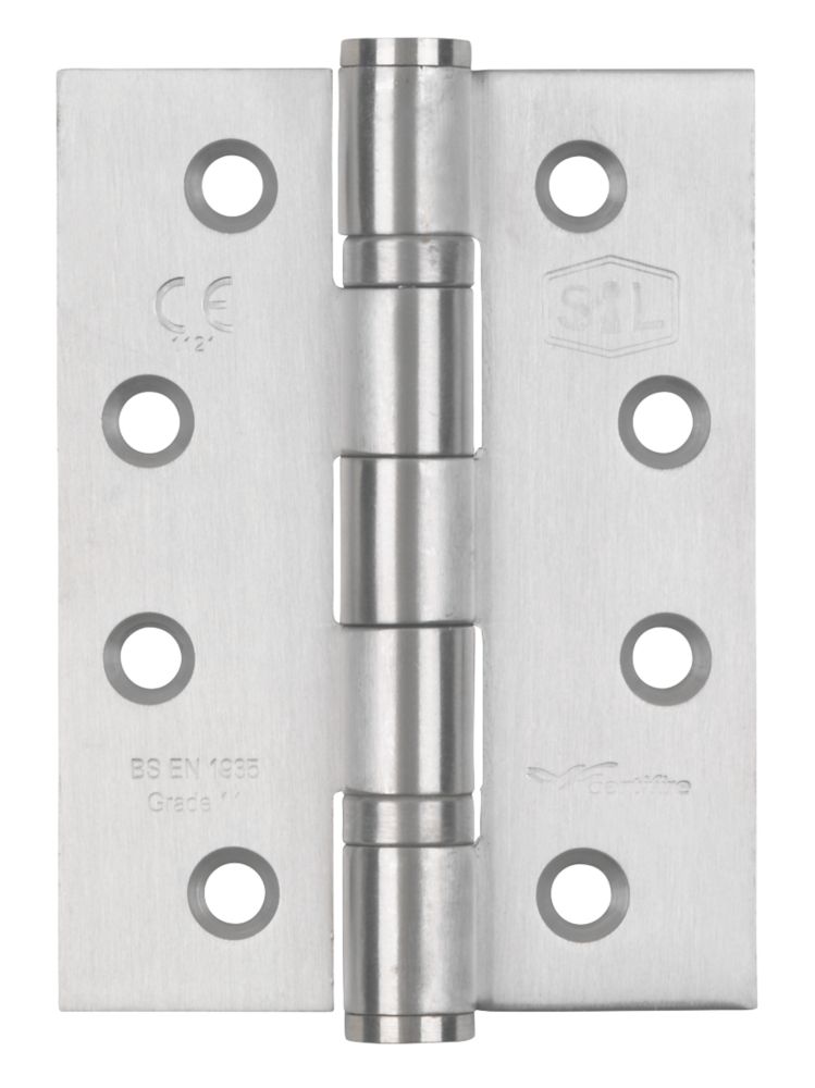 Image of Smith & Locke Satin Stainless Steel Grade 11 Fire Rated Ball Bearing Hinges 102mm x 76mm 3 Pack 