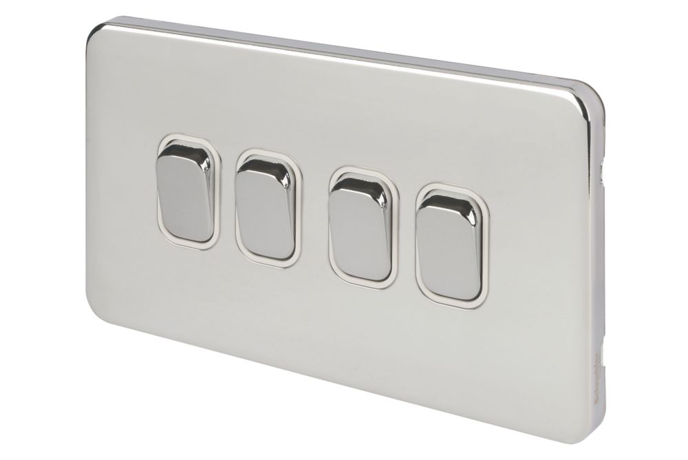 Image of Schneider Electric Lisse Deco 10AX 4-Gang 2-Way Light Switch Polished Chrome with White Inserts 