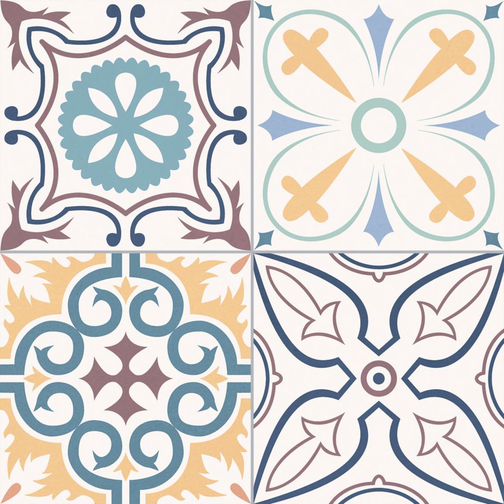 Image of Marquis Mediterranean Multi-Coloured Porcelain Tile 331.5mm x 331.5mm 12 Pack 