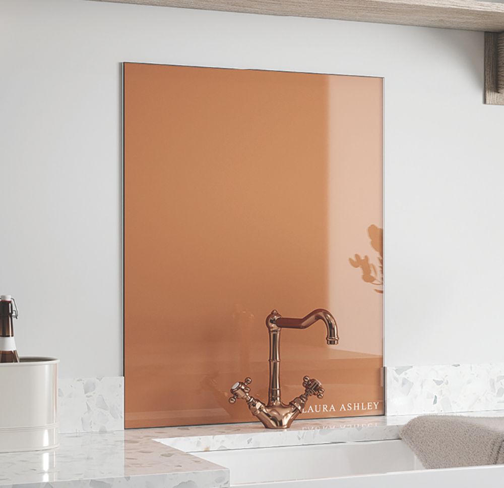 Image of Laura Ashley Copper Self-Adhesive Glass Kitchen Splashback 600mm x 750mm x 6mm 