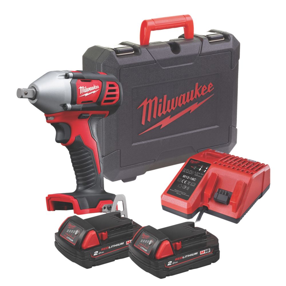 Image of Milwaukee M18 BIW12-202C 18V 2 x 2.0Ah Li-Ion RedLithium Brushless Cordless Impact Wrench 