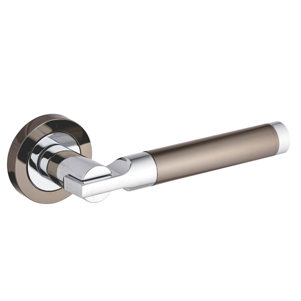 Image of Smith & Locke Tenby Fire Rated Lever on Rose Door Handles Pair Chrome / Black Nickel 