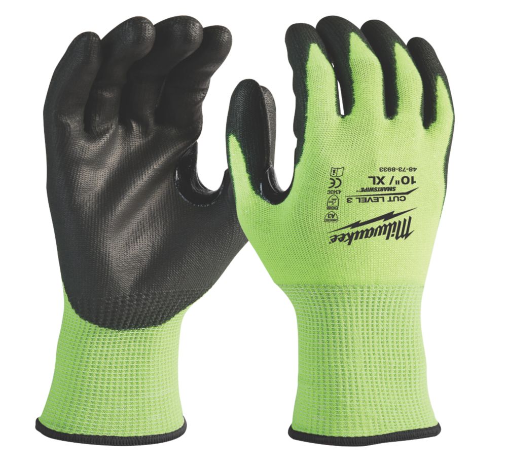 Image of Milwaukee Hi-Vis Cut Level 3/C Gloves Fluorescent Yellow X Large 