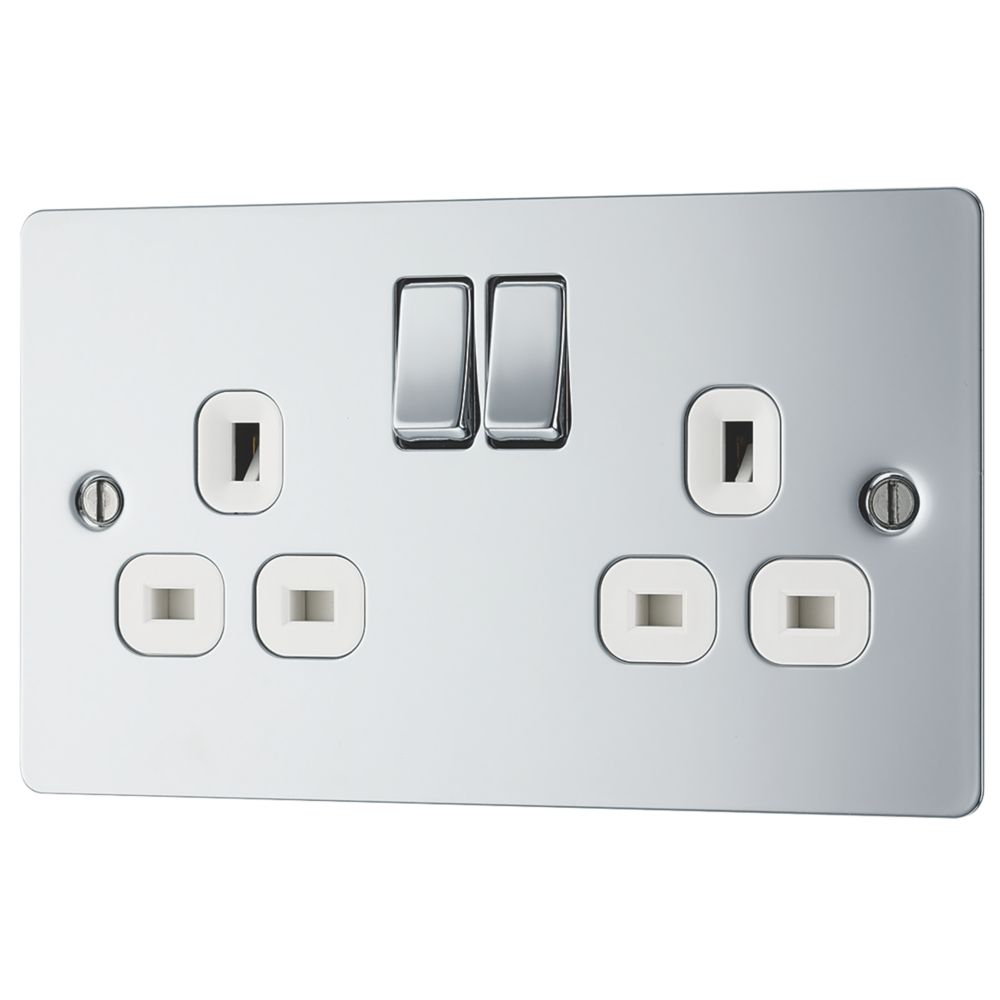 Image of LAP 13A 2-Gang DP Switched Plug Socket Polished Chrome with White Inserts 