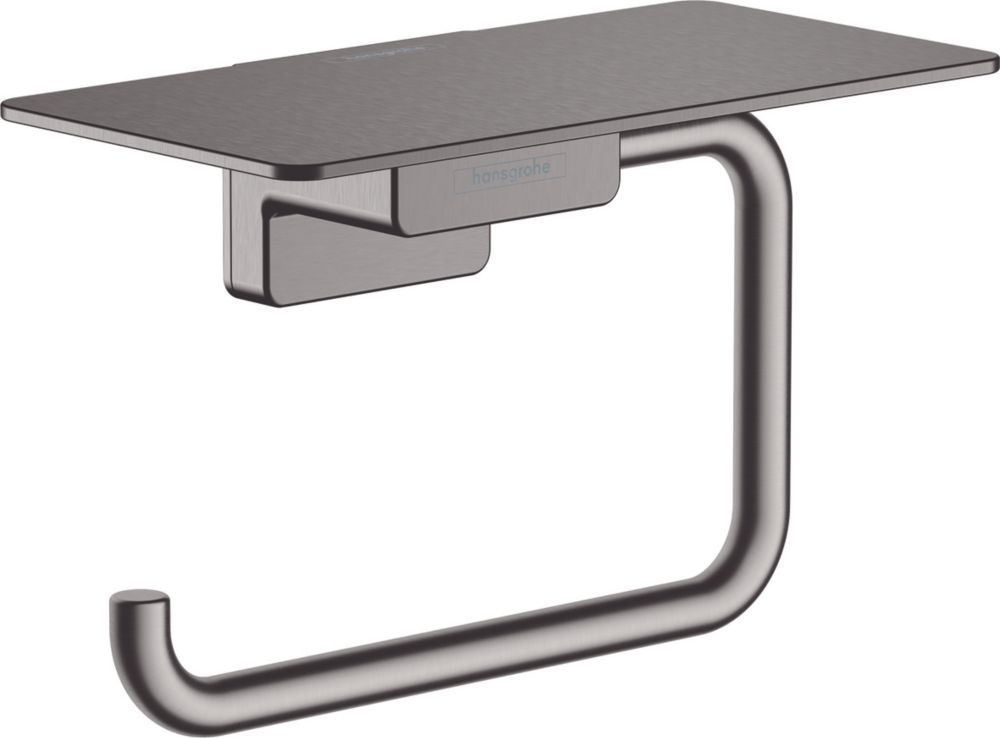 Image of Hansgrohe AddStoris Toilet Roll Holder with Shelf Brushed Black Chrome 