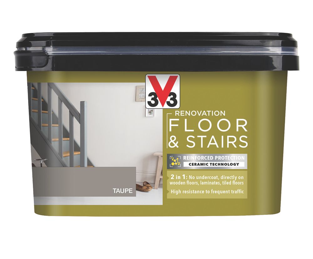 Image of V33 Satin Taupe Acrylic Renovation Floor & Stairs Paint 2Ltr 
