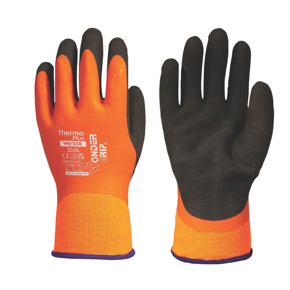 Image of Wonder Grip WG-338 Thermo Plus Protective Work Gloves Orange / Black X Large 