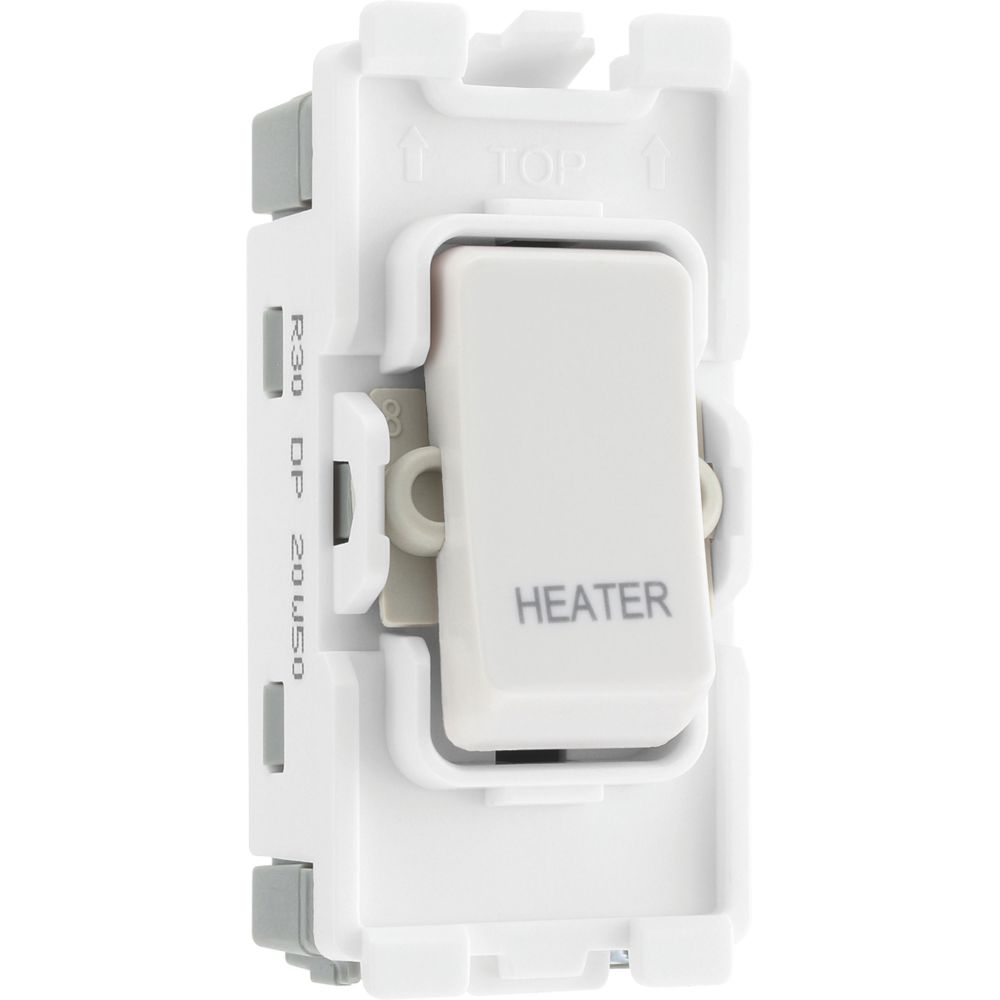 Image of British General Nexus Grid 20A Grid DP 'Heater' Printed Switch White 