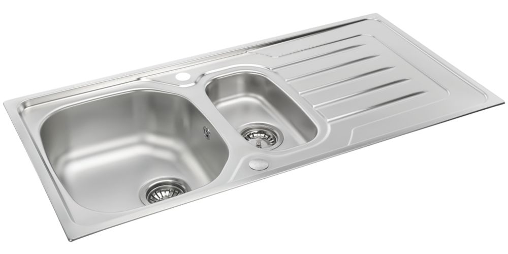 Image of Carron Phoenix Onda 1.5 Bowl Stainless Steel Reversible Sink & Drainer 1000mm x 500mm 