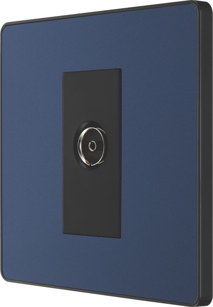 Image of British General Evolve 1-Gang Coaxial TV / FM Socket Blue with Black Inserts 