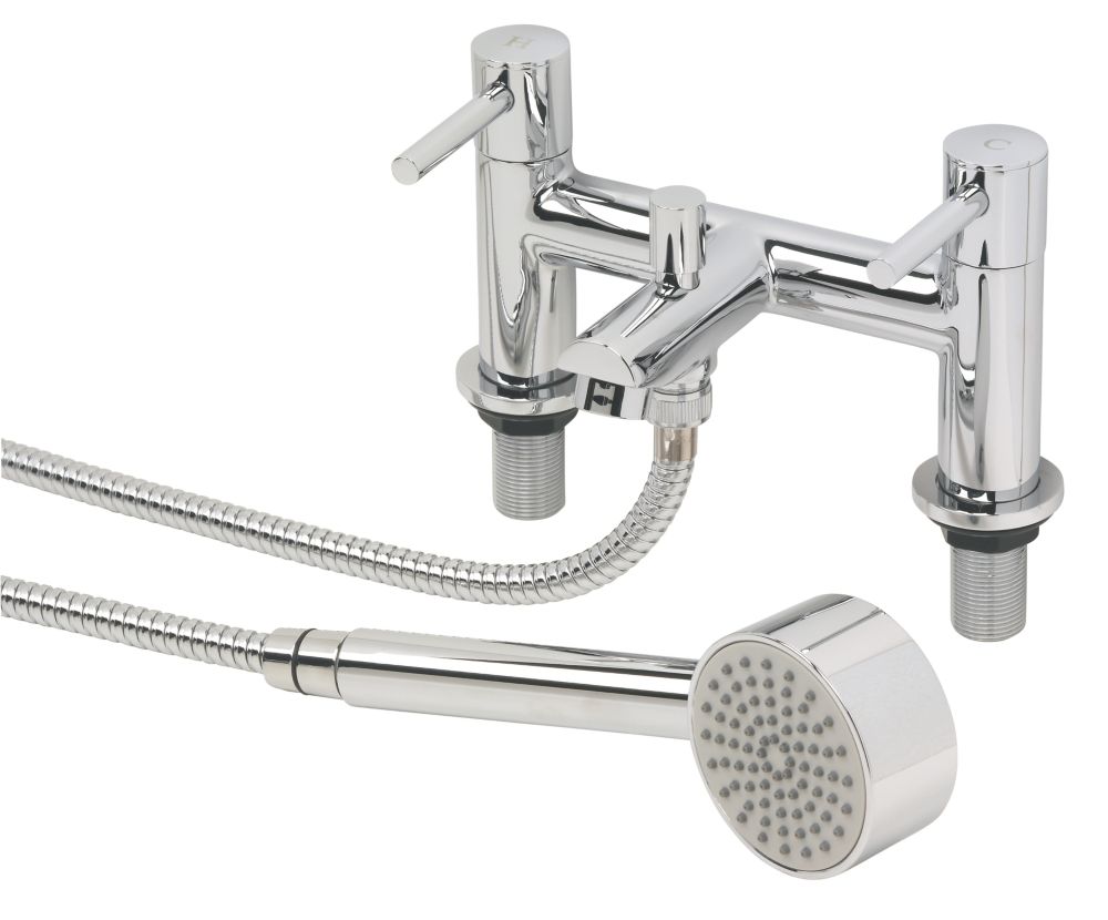 Image of Swirl Essential Deck-Mounted Dual Lever Bath/Shower Mixer Bathroom Tap Chrome 