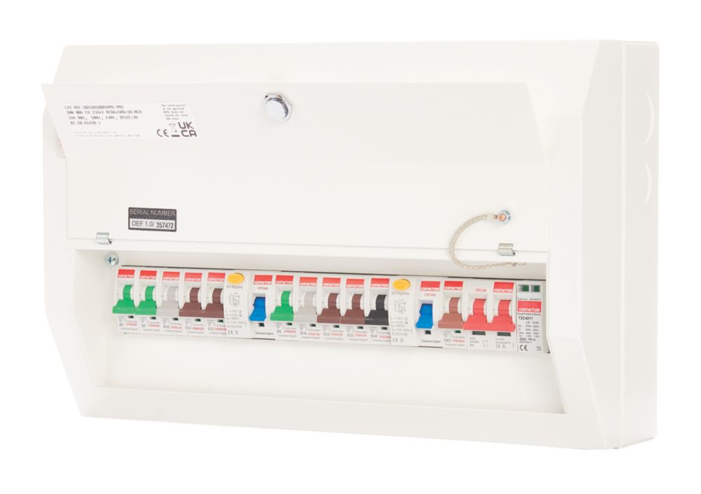 Image of Contactum Defender 1.0 18-Module 10-Way Populated High Integrity Dual RCD Consumer Unit with SPD 