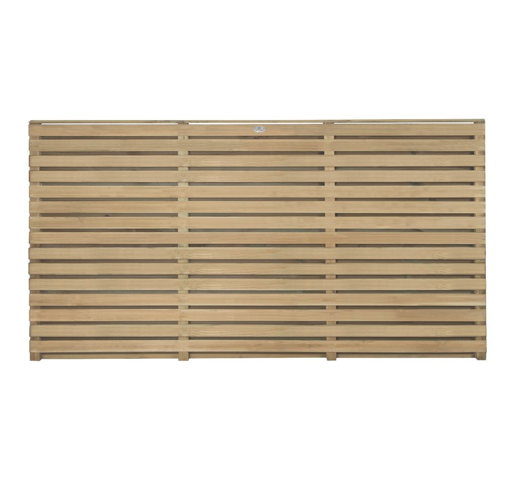 Image of Forest Double-Slatted Fence Panels Natural Timber 6' x 3' Pack of 3 