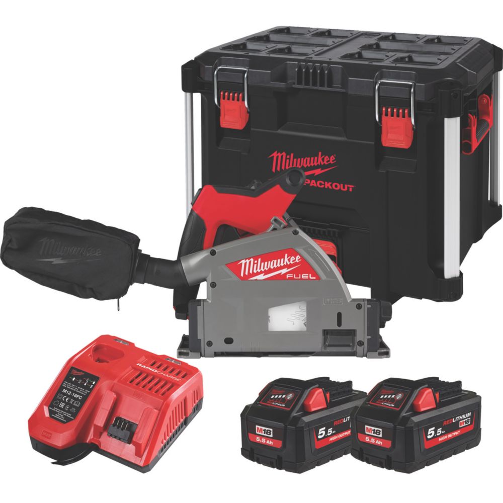 Image of Milwaukee M18 FPS55-552P FUEL 18V 2 x 5.5Ah Li-Ion RedLithium 165mm Brushless Cordless Plunge Saw 