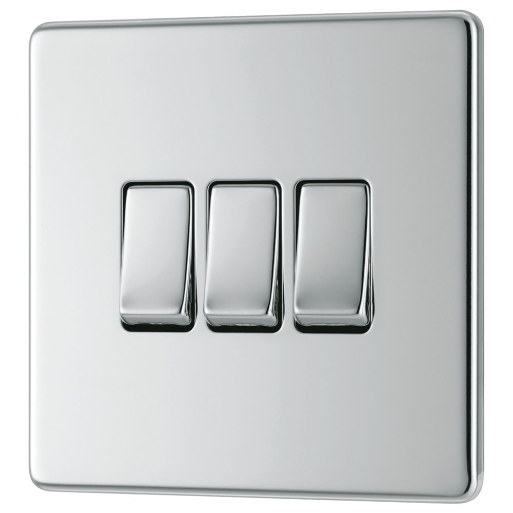 Image of LAP 20A 16AX 3-Gang 2-Way Light Switch Polished Chrome 