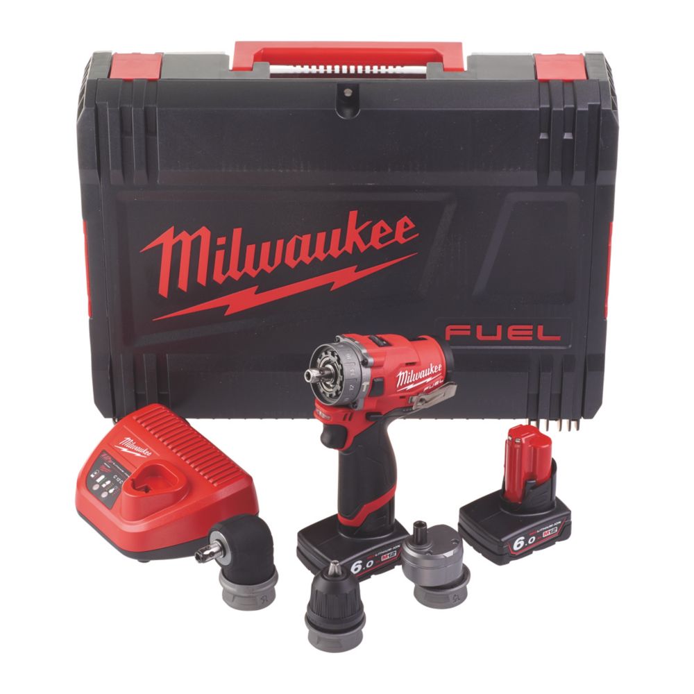 Image of Milwaukee M12 FPDXKIT-602X FUEL 12V 2 x 6.0Ah Li-Ion RedLithium Brushless Cordless 6-in-1 Combi Drill 