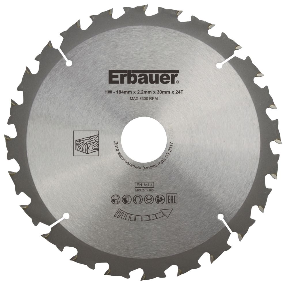Image of Erbauer Wood TCT Saw Blade 184mm x 30mm 24T 