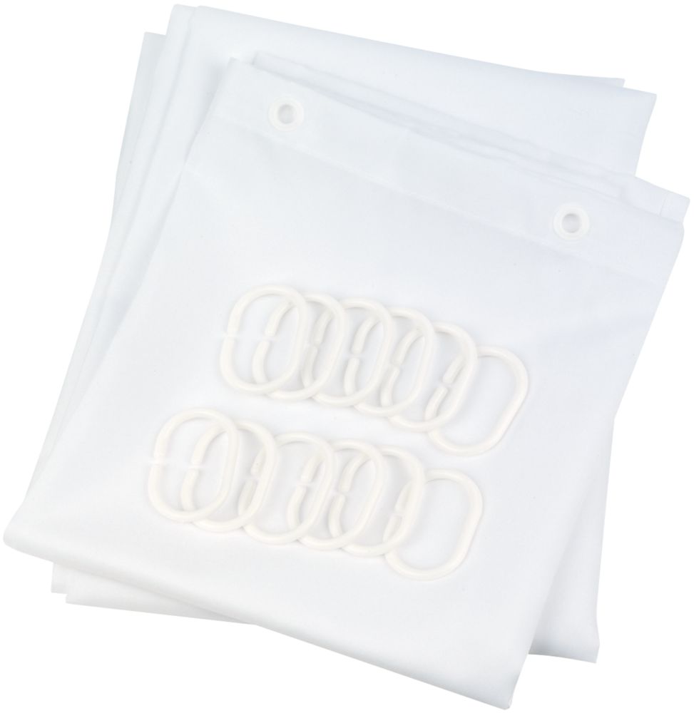 Image of Shower Curtain & Rings White 1800mm x 1800mm 