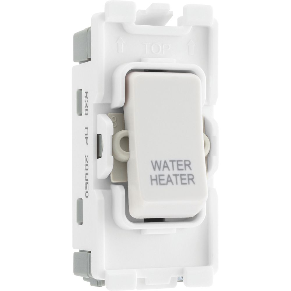 Image of British General Nexus Grid 20A Grid DP 'Water Heater' Printed Switch White 