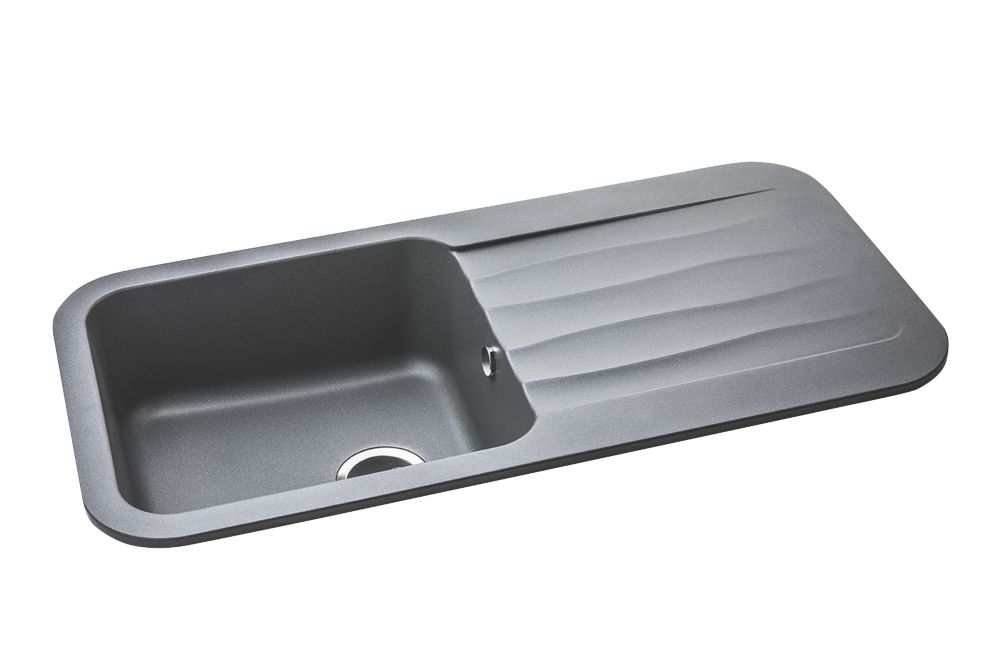 Image of Abode Dune 1 Bowl Granite Composite Kitchen Sink Grey Metallic Reversible 1000mm x 500mm 
