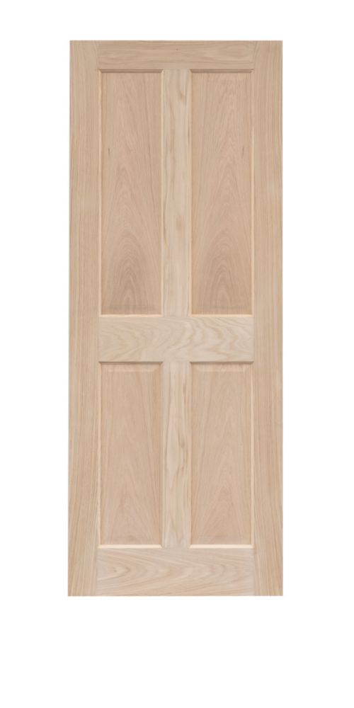 Image of Unfinished Oak Wooden 4-Panel Internal Victorian-Style Door 2032mm x 813mm 