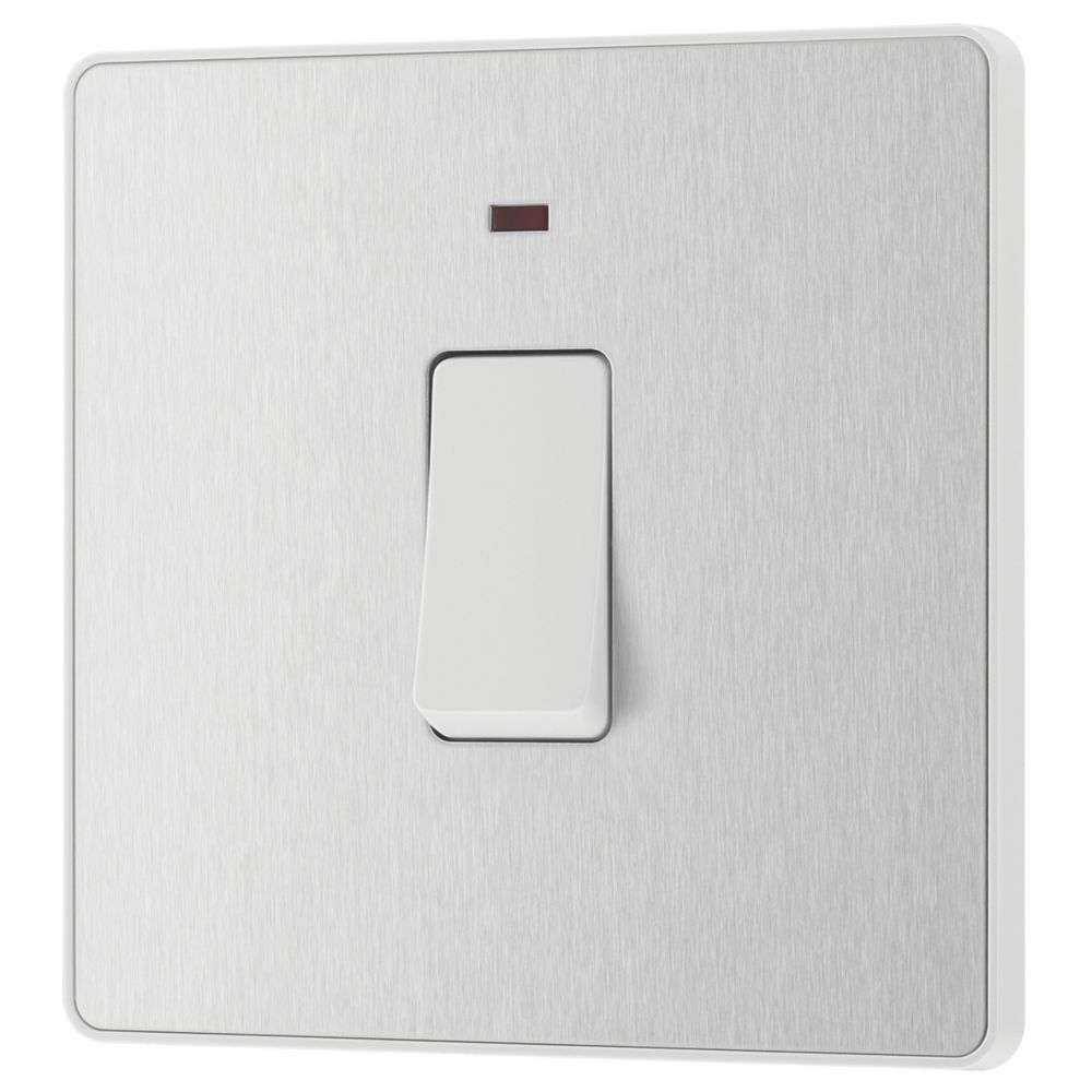Image of British General Evolve 20A 1-Gang DP Control Switch Brushed Steel with LED with White Inserts 
