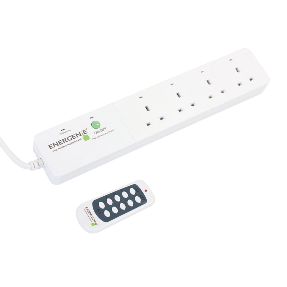 Image of Energenie 13A 4-Gang Switched Surge-Protected Extension Lead & Wireless Remote Control White 1.8m 